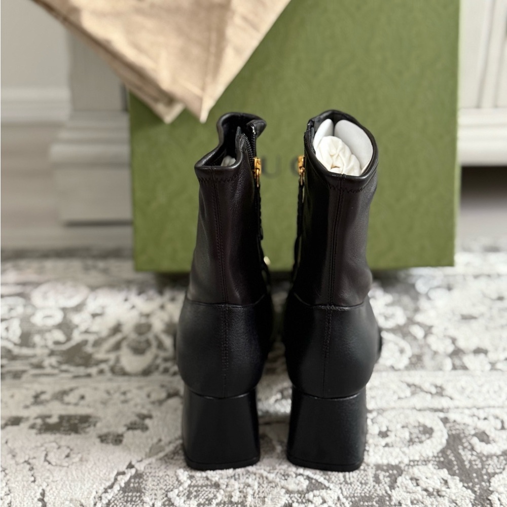 Gucci QUENTIN/NAPPA STRETCH Black Leather Ankle Boots - Picture 4 of 12